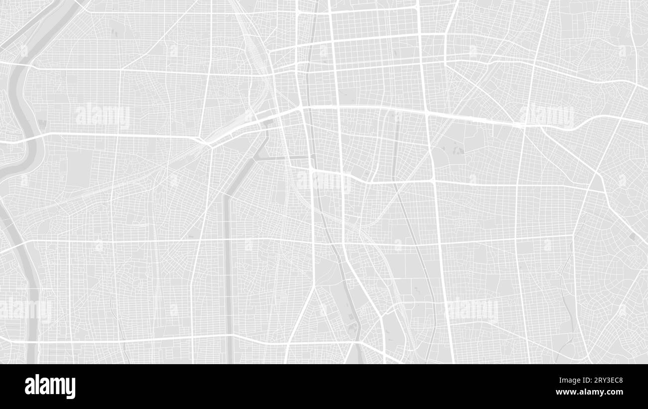 Hintergrund Nagoya Karte, Japan, weiß und hellgraues Stadtplakat. Vektorkarte mit Straßen und Wasser. Breitbildformat, digitale Roadmap mit flachem Design. Stock Vektor