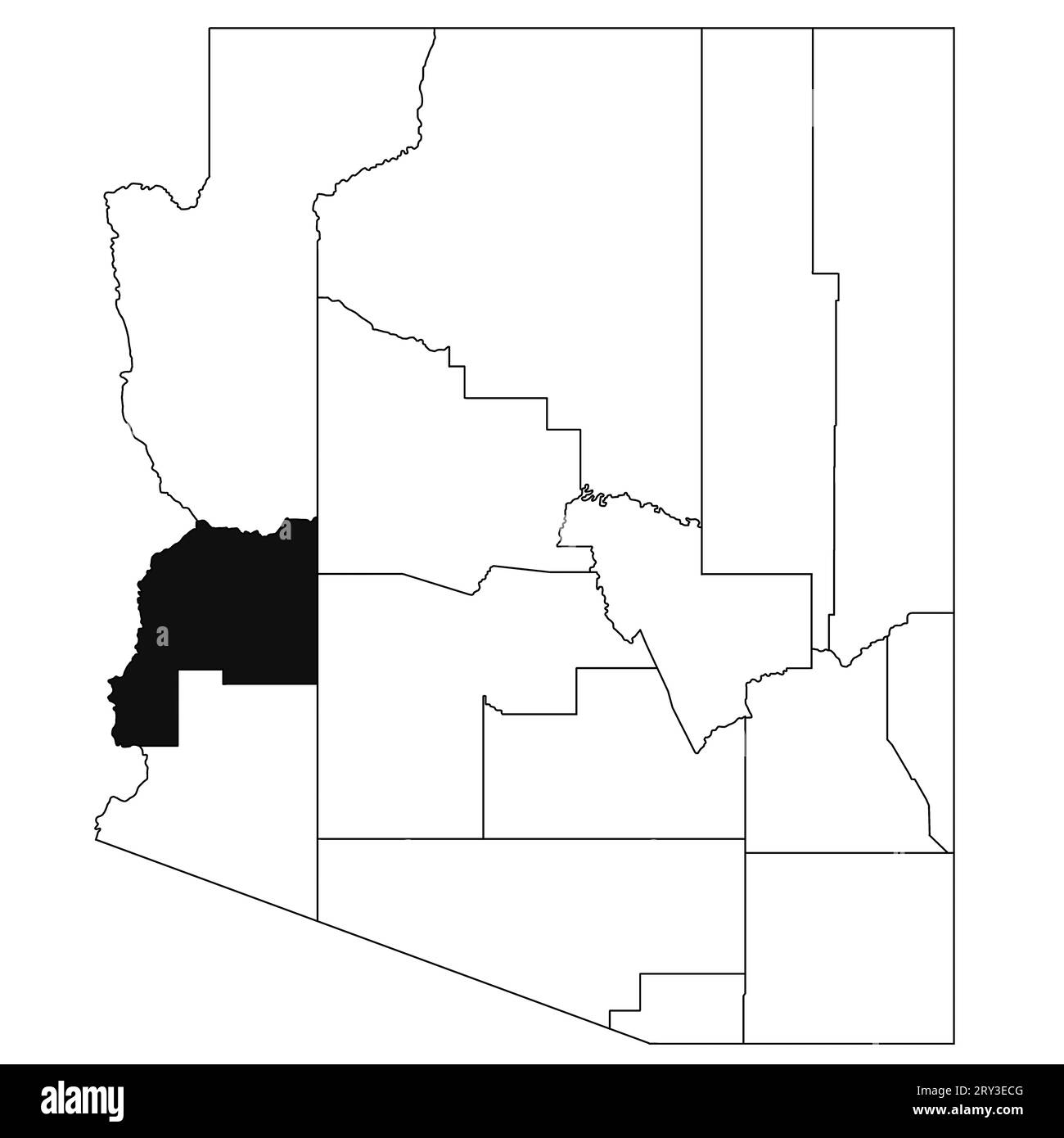 Karte von La paz County im Bundesstaat Arizona auf weißem Hintergrund. Karte von Single County, schwarz hervorgehoben auf der Karte von Arizona. USA, USA Stockfoto