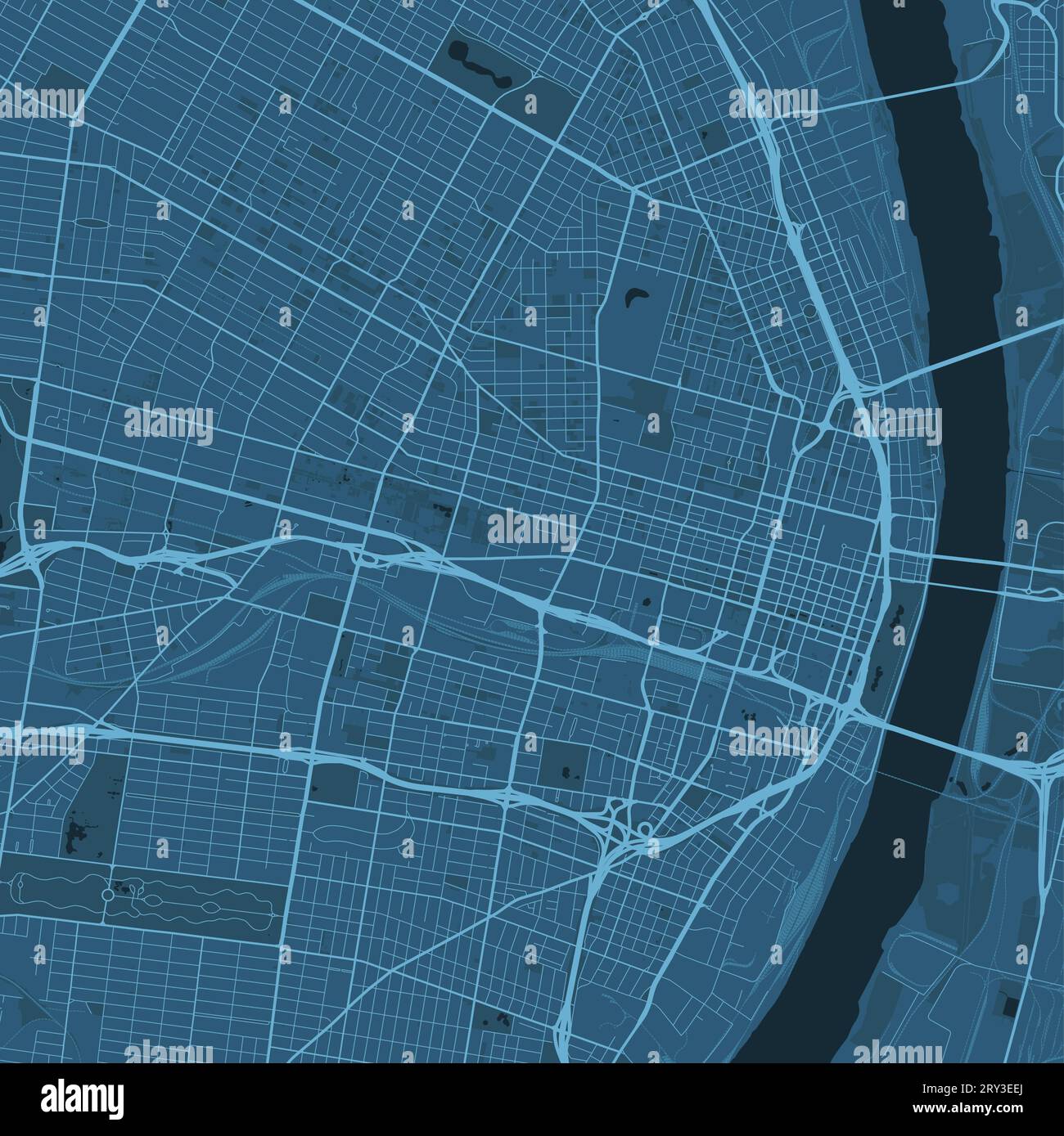 Blue St. Louis Karte, Missouri, Vereinigte Staaten, detaillierte Stadtkarte, Skyline Panorama. Dekorative grafische touristische Karte von St. Louis Territory. Royal Stock Vektor