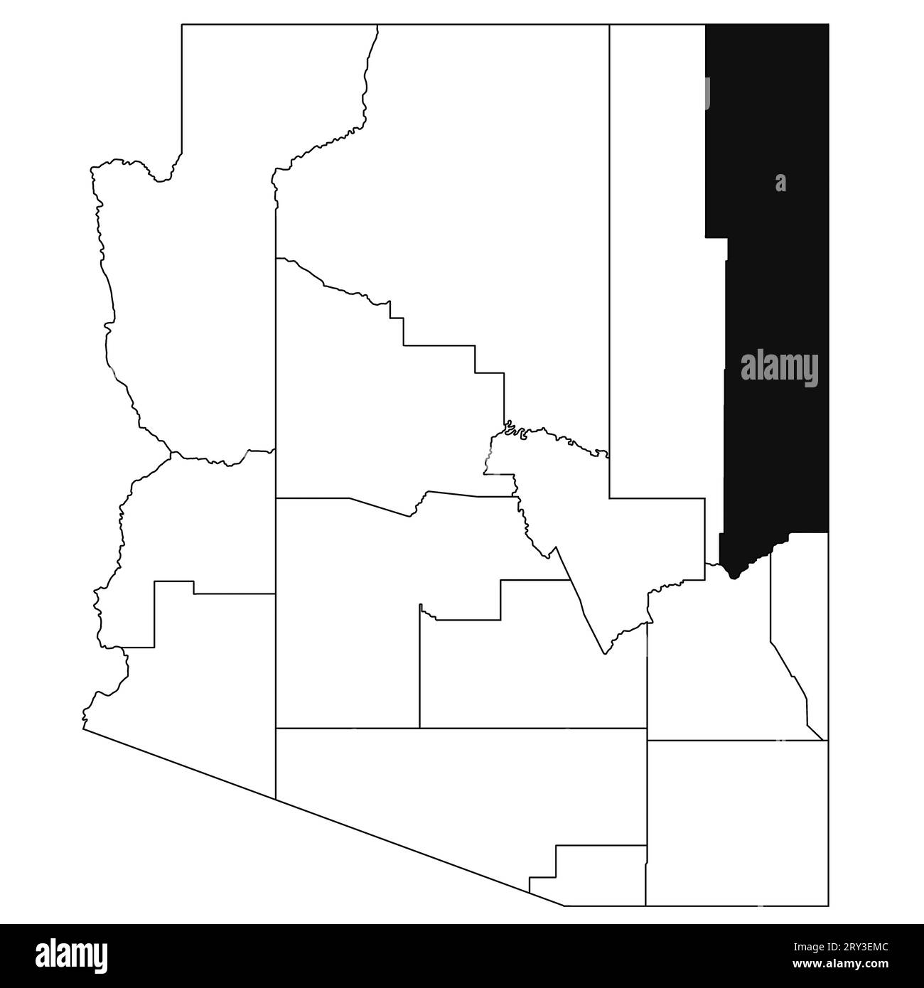 Karte von Apache County im Bundesstaat Arizona auf weißem Hintergrund. Karte von Single County, schwarz hervorgehoben auf der Karte von Arizona. USA, USA Stockfoto