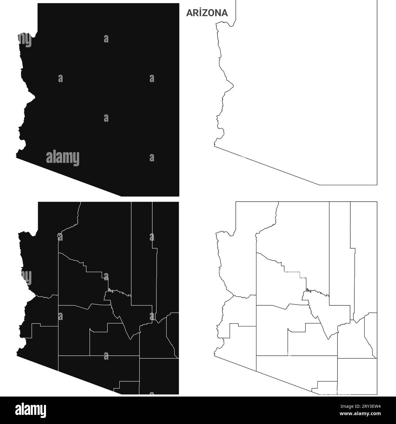 Arizona State Outline County Map Set - Vereinigte Staaten Stockfoto