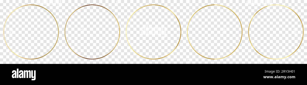 Set mit goldenen Kreisrahmen. Glänzender Rahmen mit leuchtenden Effekten. Vektorillustration isoliert auf transparentem Hintergrund Stock Vektor