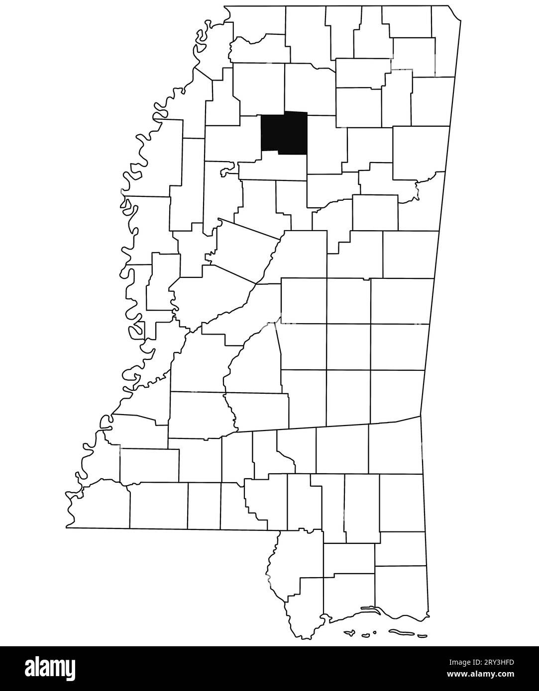 Karte von Yalobusha County im Bundesstaat Mississippi auf weißem Hintergrund. Single County Karte, schwarz hervorgehoben auf Mississippi Karte. Vereinigte Staaten von A Stockfoto