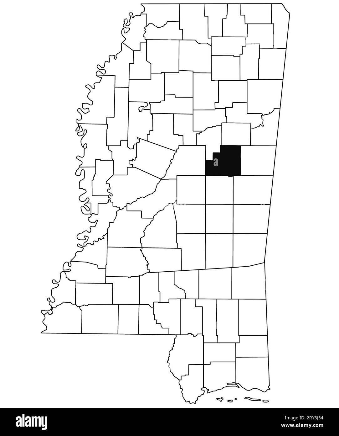 Karte von Winston County im Bundesstaat Mississippi auf weißem Hintergrund. Single County Karte, schwarz hervorgehoben auf Mississippi Karte. Vereinigte Staaten von AME Stockfoto