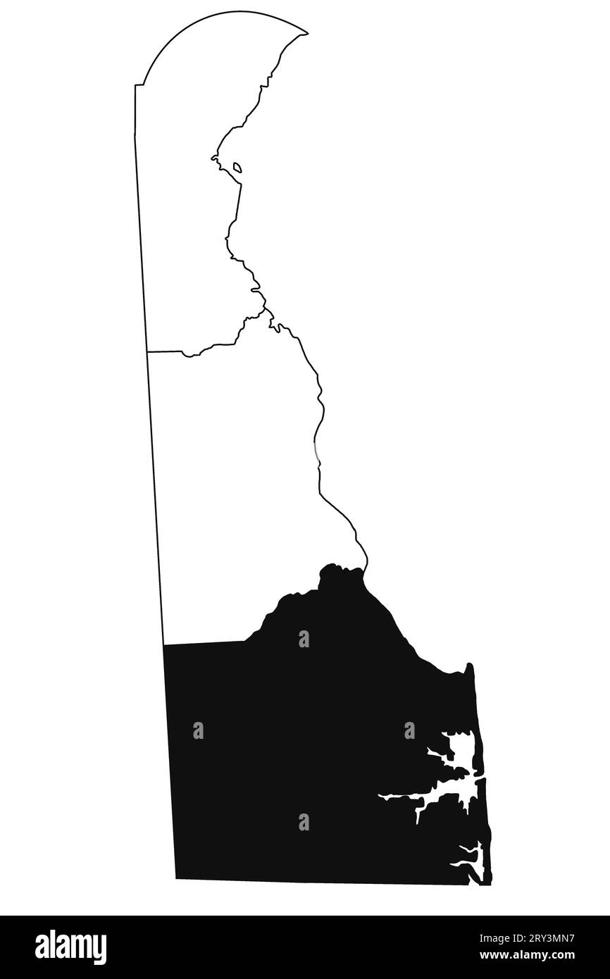 Karte von Sussex County im Bundesstaat Delaware auf weißem Hintergrund. Karte von Single County, schwarz hervorgehoben auf der Karte von Delaware. USA, USA Stockfoto