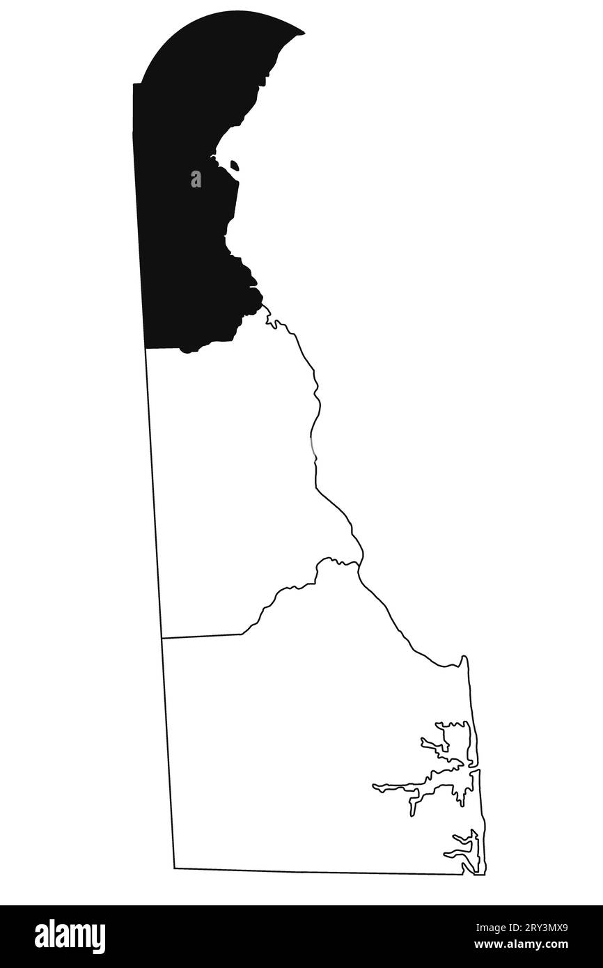 Karte von New Castle County im Bundesstaat Delaware auf weißem Hintergrund. Karte von Single County, schwarz hervorgehoben auf der Karte von Delaware. USA, USA Stockfoto