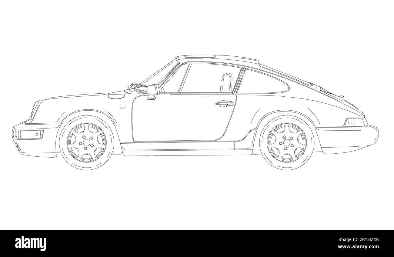 Deutschland, Jahr 1989-1993, Porsche Modell 964 Carrera 4, Oldtimer, Silhouette umrissen, Illustration Stockfoto