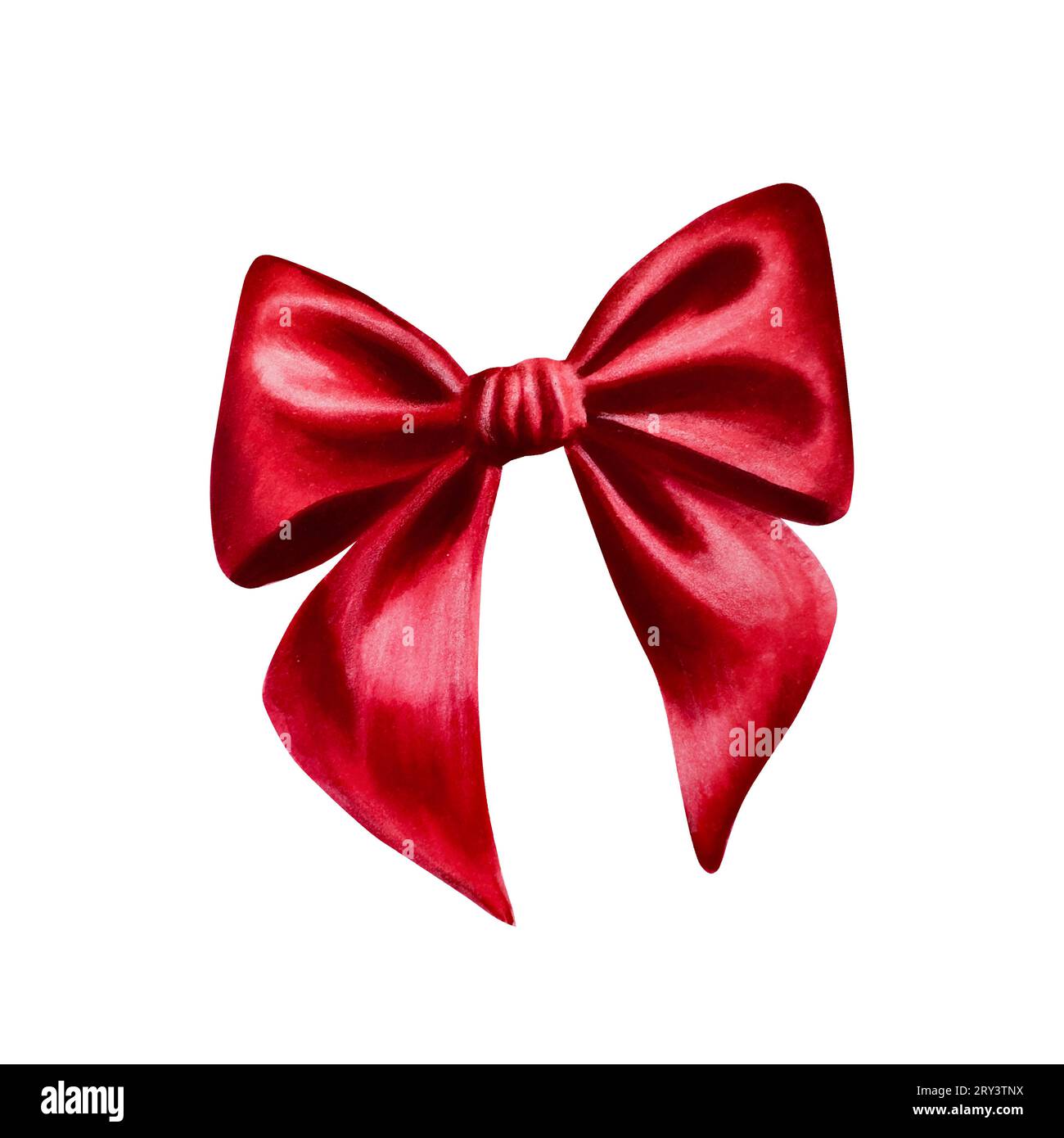 Aquarell weihnachten rot Satin Schleife Illustration. Silvesterelement isoliert auf weißem Hintergrund. Für Designer, Dekoration, Shop, für Postkarten, Wrappi Stockfoto