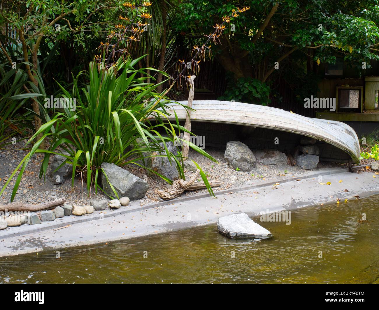 Auf dem Kopf des Bootes an Einem Teich Stockfoto
