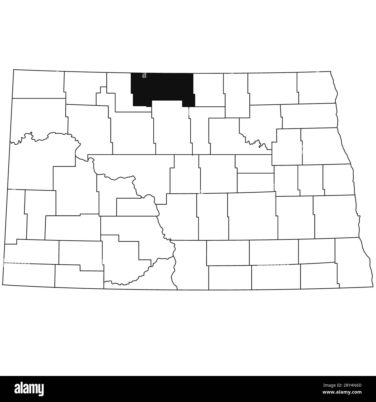 Karte des Bottineau County im Bundesstaat North Dakota auf weißem Hintergrund. Karte von Single County, schwarz hervorgehoben auf der Karte von North Dakota. Stockfoto