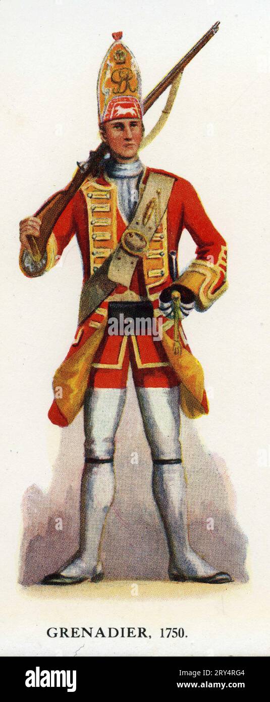 Rastermaß eines Grenadiers im Sussex-Regiment, 1750 Stockfoto