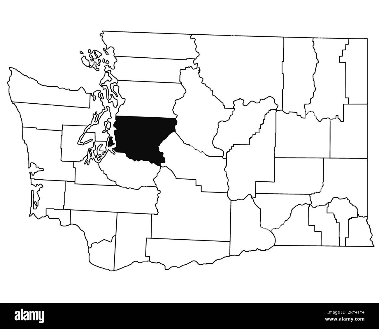 Karte von King County im Bundesstaat Washington DC auf weißem Hintergrund. Single County Karte, schwarz hervorgehoben auf WASHINGTON Karte. USA, USA Stockfoto