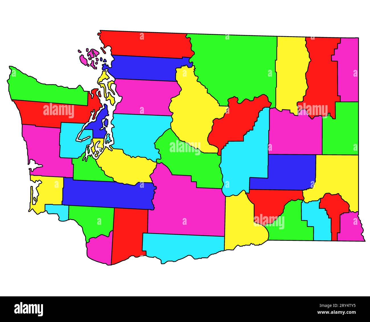 Verwaltungskarte Washington DC. Landkarte von Washington DC mit verschiedenen Farben, leere Karte, leere Karte von Washington. Stockfoto