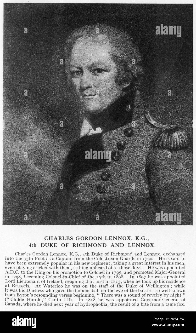Halbmond von General Charles Lennox, 4. Duke of Richmond, 4. Duke of Lennox, 4. Duke of Aubigny, KG, PC (1764–1819) britischer Peer, Soldat, Politiker und Generalgouverneur von Britisch-Nordamerika. Stockfoto