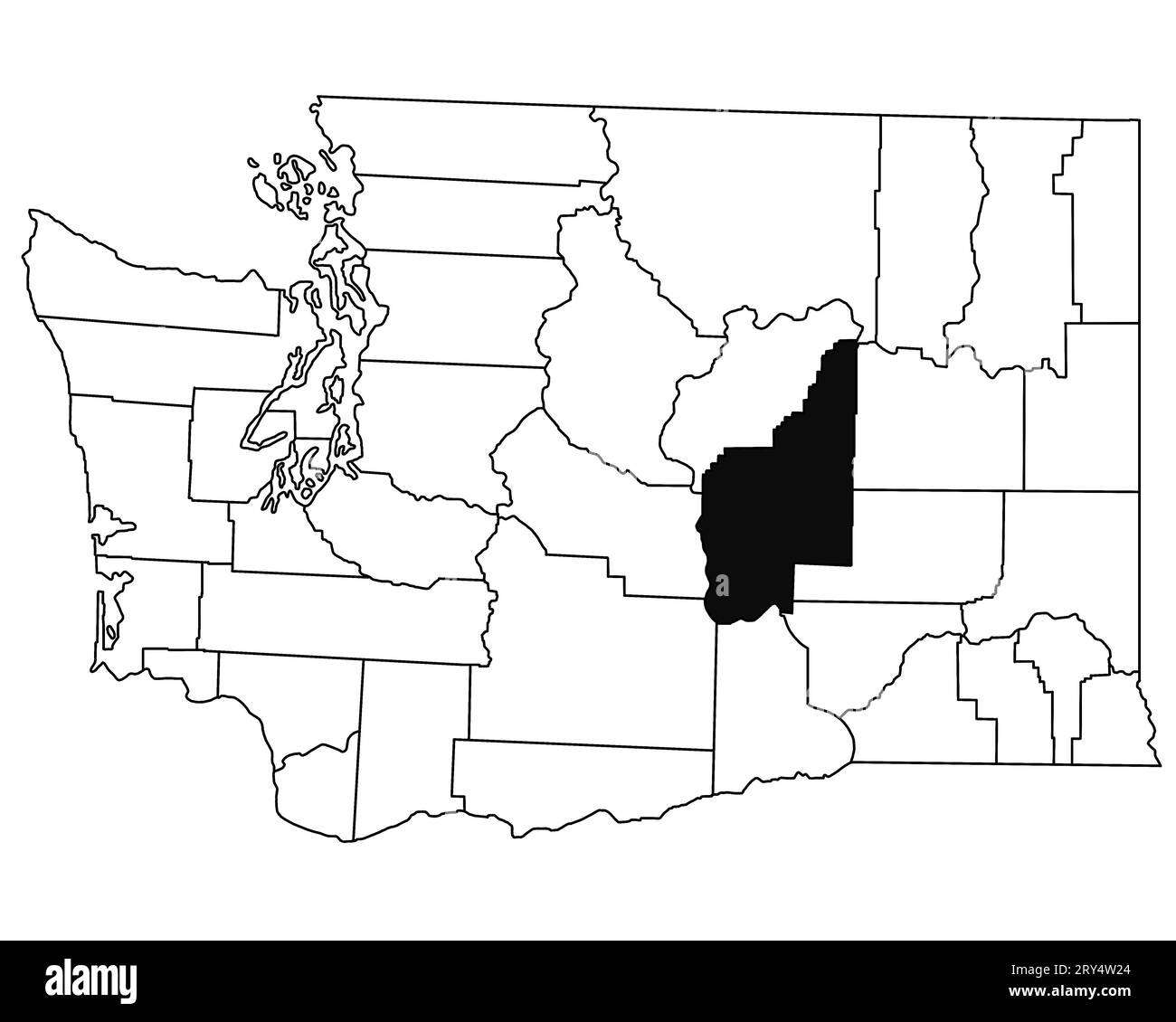 Karte von Grant County im Bundesstaat Washington DC auf weißem Hintergrund. Single County Karte, schwarz hervorgehoben auf WASHINGTON Karte. USA, USA Stockfoto