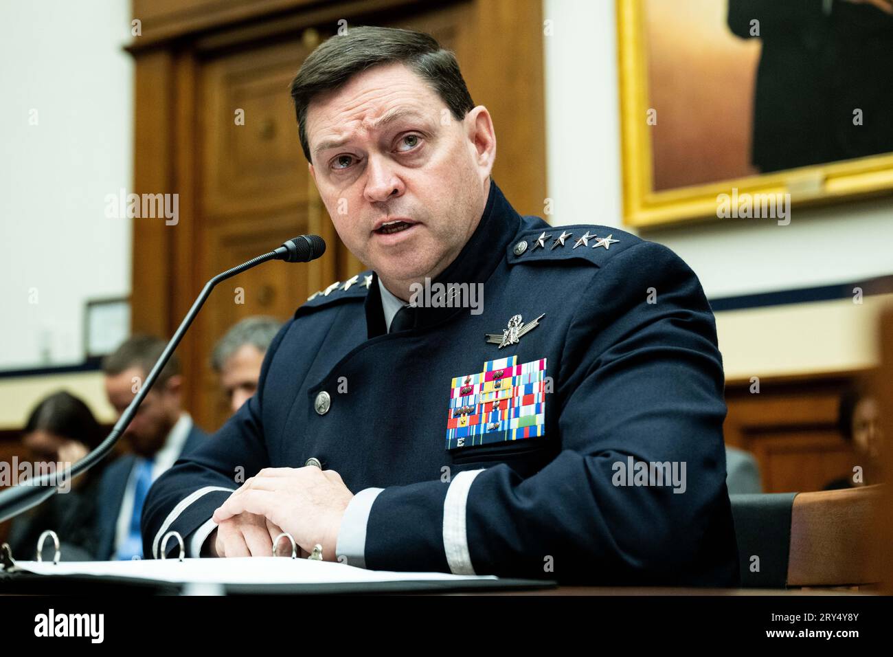Washington, Usa. September 2023 28. General Chance Saltzman, USSF, Chief of Space Operations, U.S. Space Force, sprach bei einer Anhörung des House Armed Services Committee im US-Kapitol. Quelle: SOPA Images Limited/Alamy Live News Stockfoto
