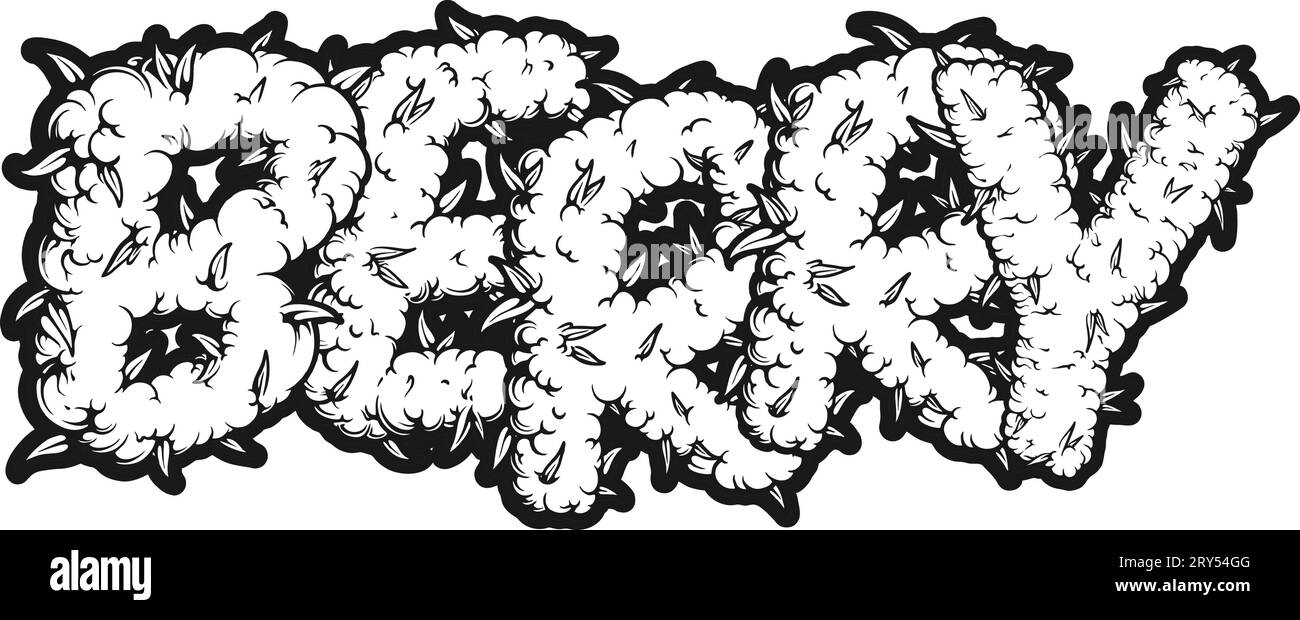 Schriftzüge Symphony World Beere Cannabis Smoke monochrome Vektorillustrationen für Ihr Firmenlogo, Merchandise-T-Shirt, Aufkleber und Etikettendesigns Stock Vektor
