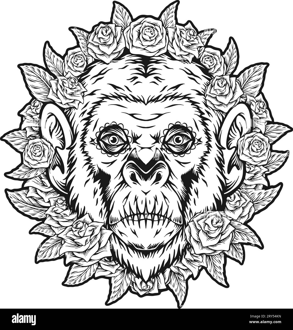Natur Affe Zucker Schädel Ornament Umrissvektor Illustrationen für Ihre Arbeit Logo, Merchandise-T-Shirt, Aufkleber und Label Designs, Poster, Gruß Stock Vektor
