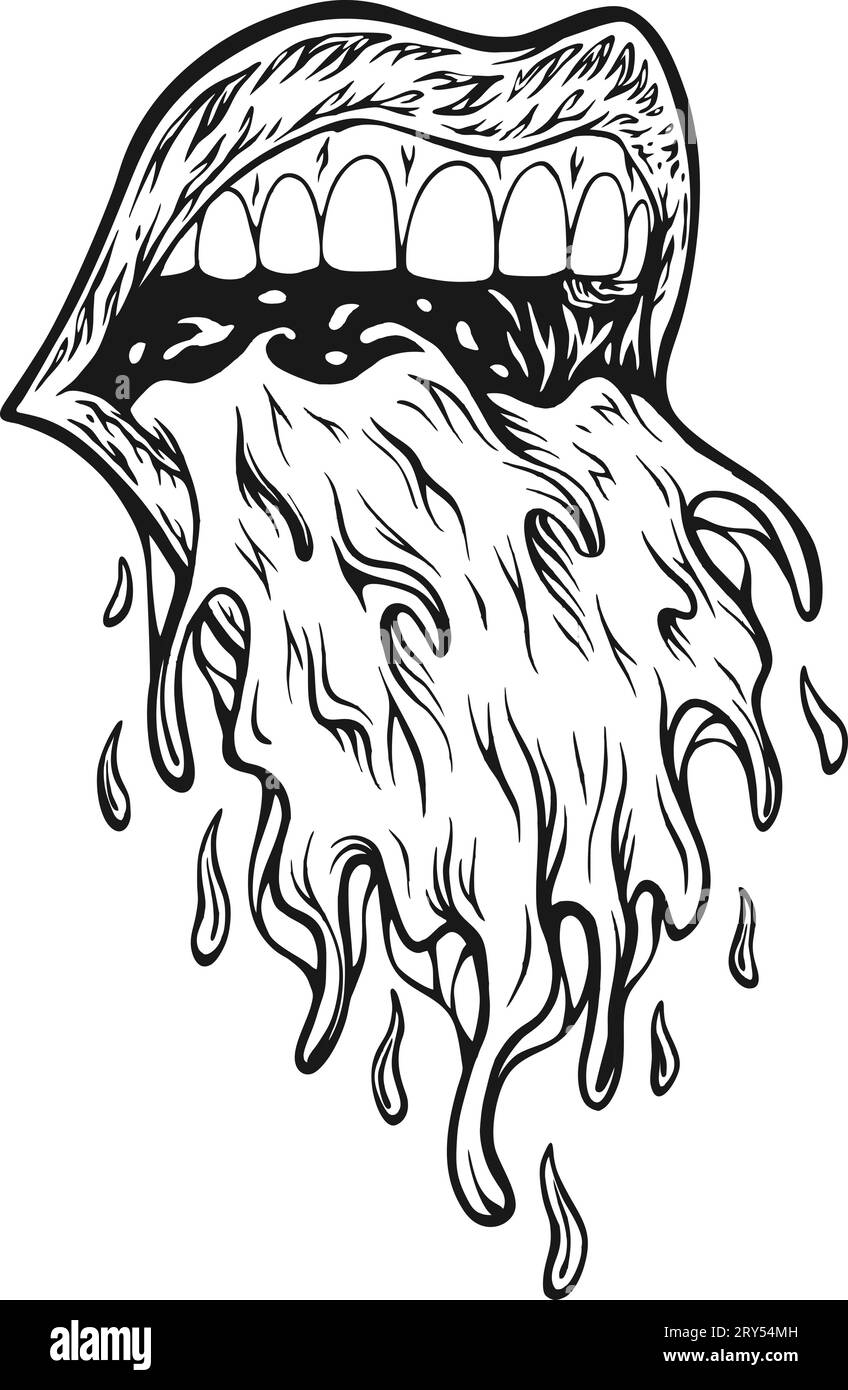 Lip Fantasy Trippy Psychedelic World monochrome Vektorillustrationen für Ihr Arbeitslogo, Merchandise-T-Shirt, Aufkleber und Etikettendesigns, Poster, Grau Stock Vektor