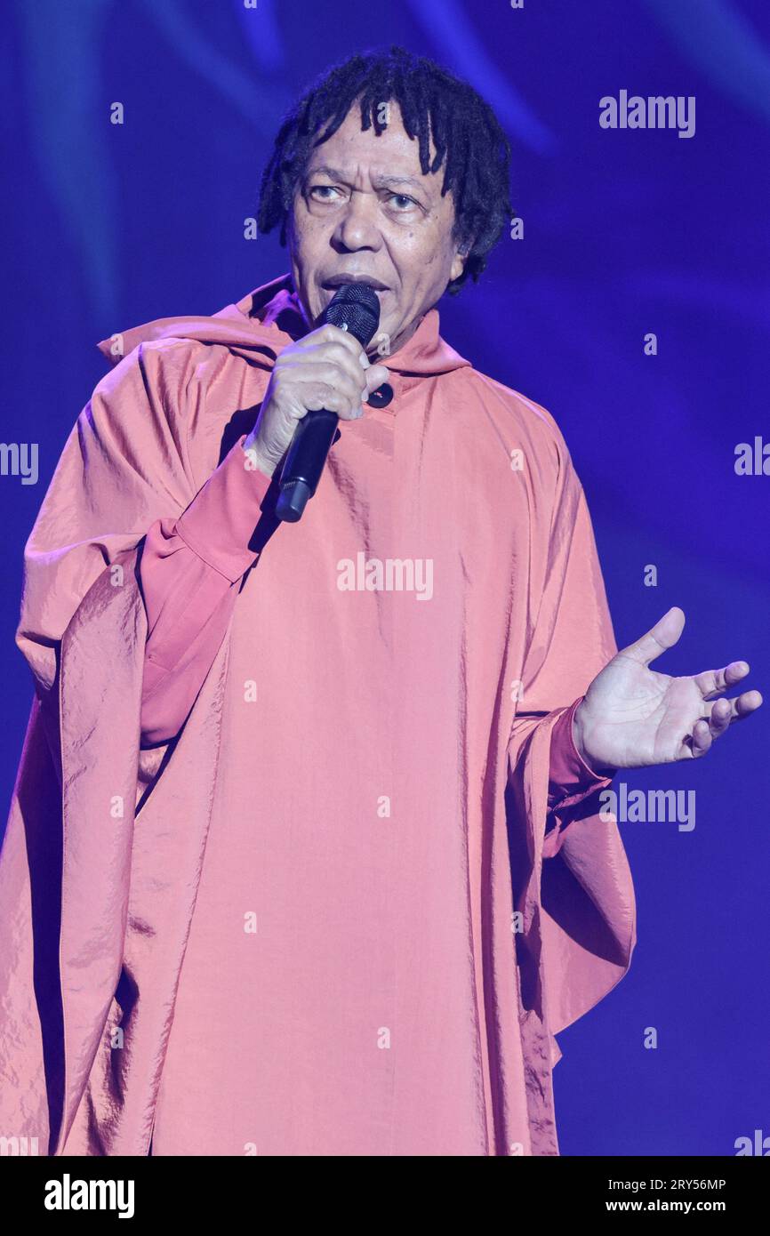 Curitiba, Brasilien. September 2023 29. PR - CURITIBA - 09/28/2023 - CURITIBA, SHOW DJAVAN - DJAVAN, während eines Auftritts im Teatro Positivo, in der Stadt Curitiba, diesen Donnerstag (28). Singer präsentiert eine Show aus der D-Tour, den Namen seines letzten Albums. Foto: Robson Mafra/AGIF (Foto: Robson Mafra/AGIF/SIPA USA) Kredit: SIPA USA/Alamy Live News Stockfoto
