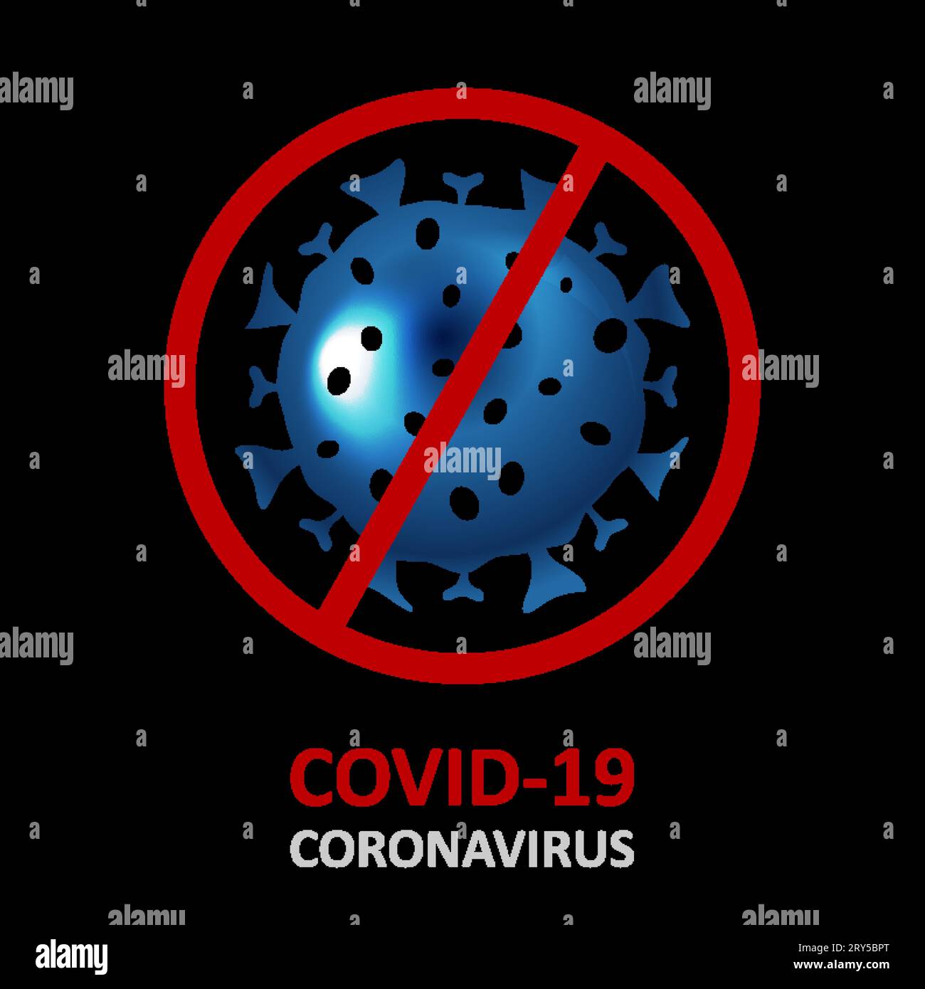 Coronavirus COVID-19 medizinischer abstrakter Hintergrund mit blauem Bakterium und rotem Stoppzeichen. Design der Vektortechnologie Stock Vektor