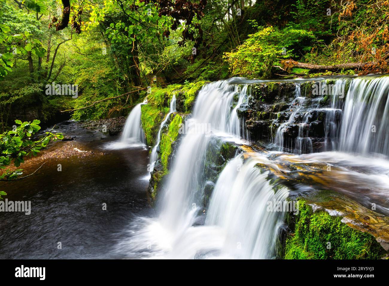 Sgwd y Pannwr Waterfall, Four Waterfalls Walk, Brecon Beacons National Park, Wales, Großbritannien Stockfoto
