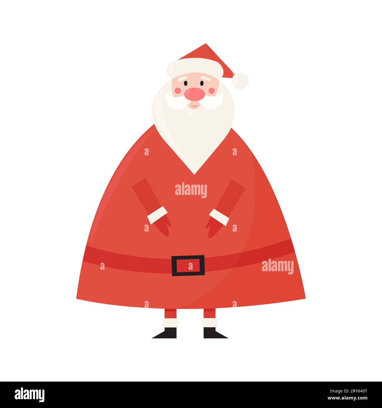 Niedlicher Vektor Santa Claus in rotem traditionellem Kostüm im flachen Cartoon-Stil für Design, Grußkarten, Druck Stock Vektor