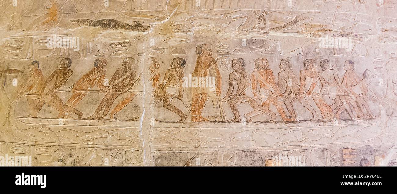 Ägypten, Sakkara, Grab von Mehu, Angeln mit einem großen Netz (A senne). Stockfoto