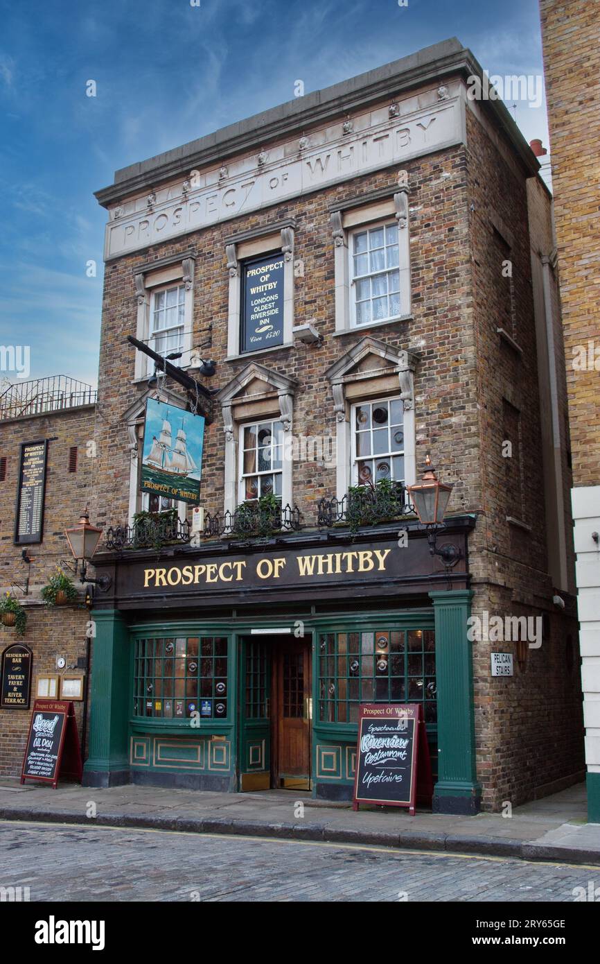 The Prospect of Whitby Pub in Wapping. Londons ältestem Pub am Fluss. Stockfoto