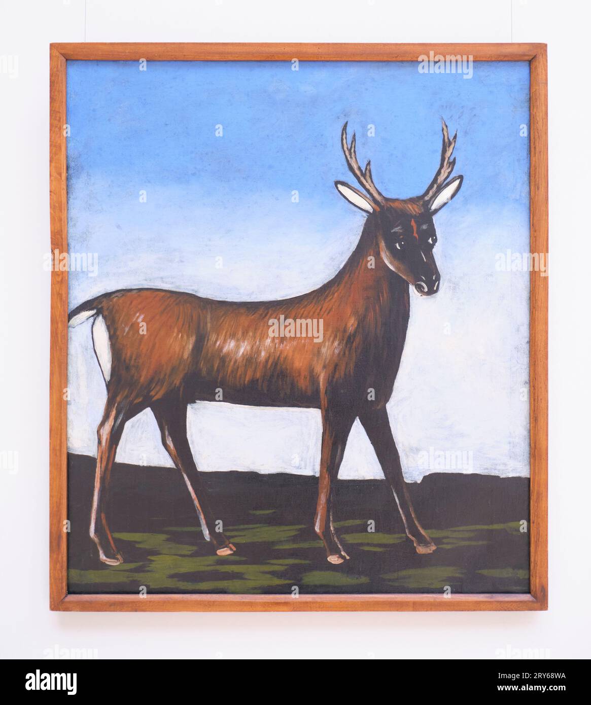 Ein klassisches, ikonisches Gemälde des Künstlers Niko Pirosmanashvili mit dem Titel Deer. In Tiflis, Georgien, Europa. Stockfoto
