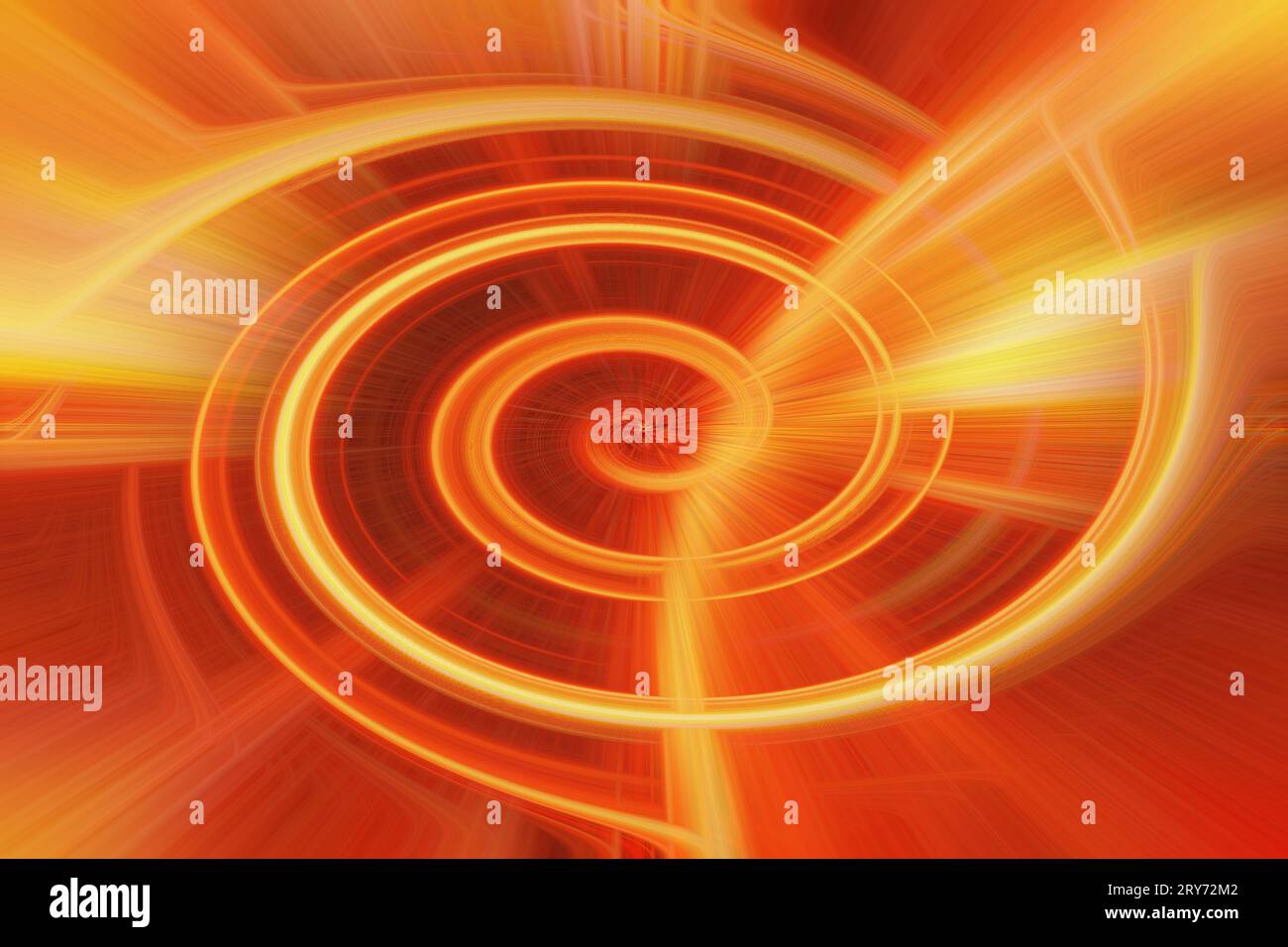 Dynamischer abstrakter Hintergrund mit bernsteinfarbenen Wellen mit fließenden Linien und warmen orangefarbenen Streifen Stockfoto
