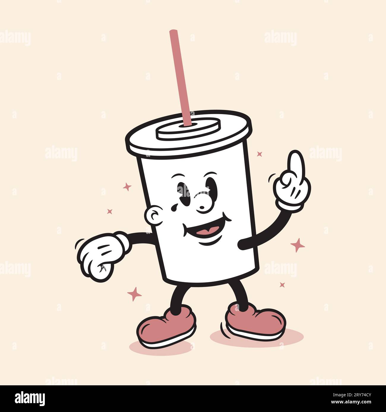 Kaffee Retro Charakter Maskottchen Soda Cartoon Retro Drink Charakter Retro Soda Maskottchen Niedliche Figur Stock Vektor