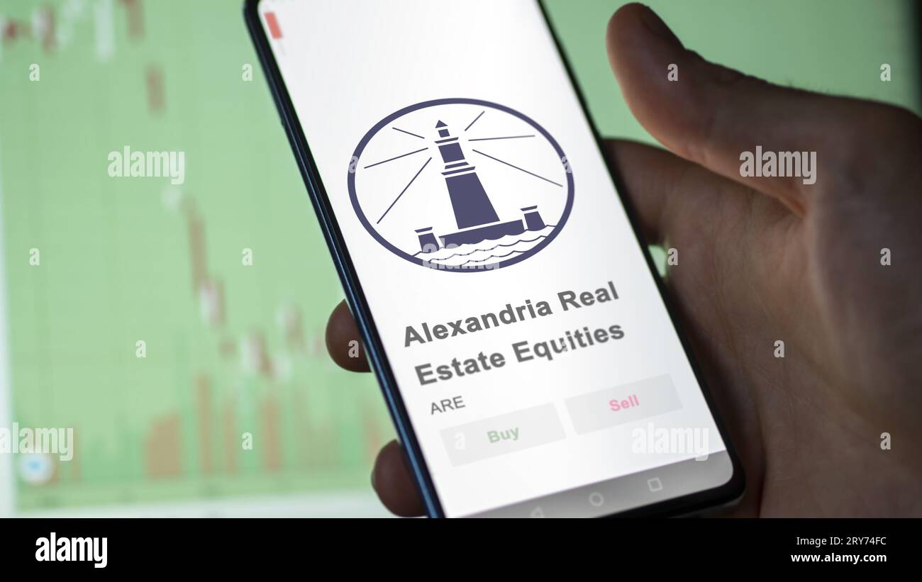 Alexandria Real Estate Equities. Ein Investor, der den Kurs der Aktien analysiert, ein Aktionär, der eine Börse sucht. Stockfoto