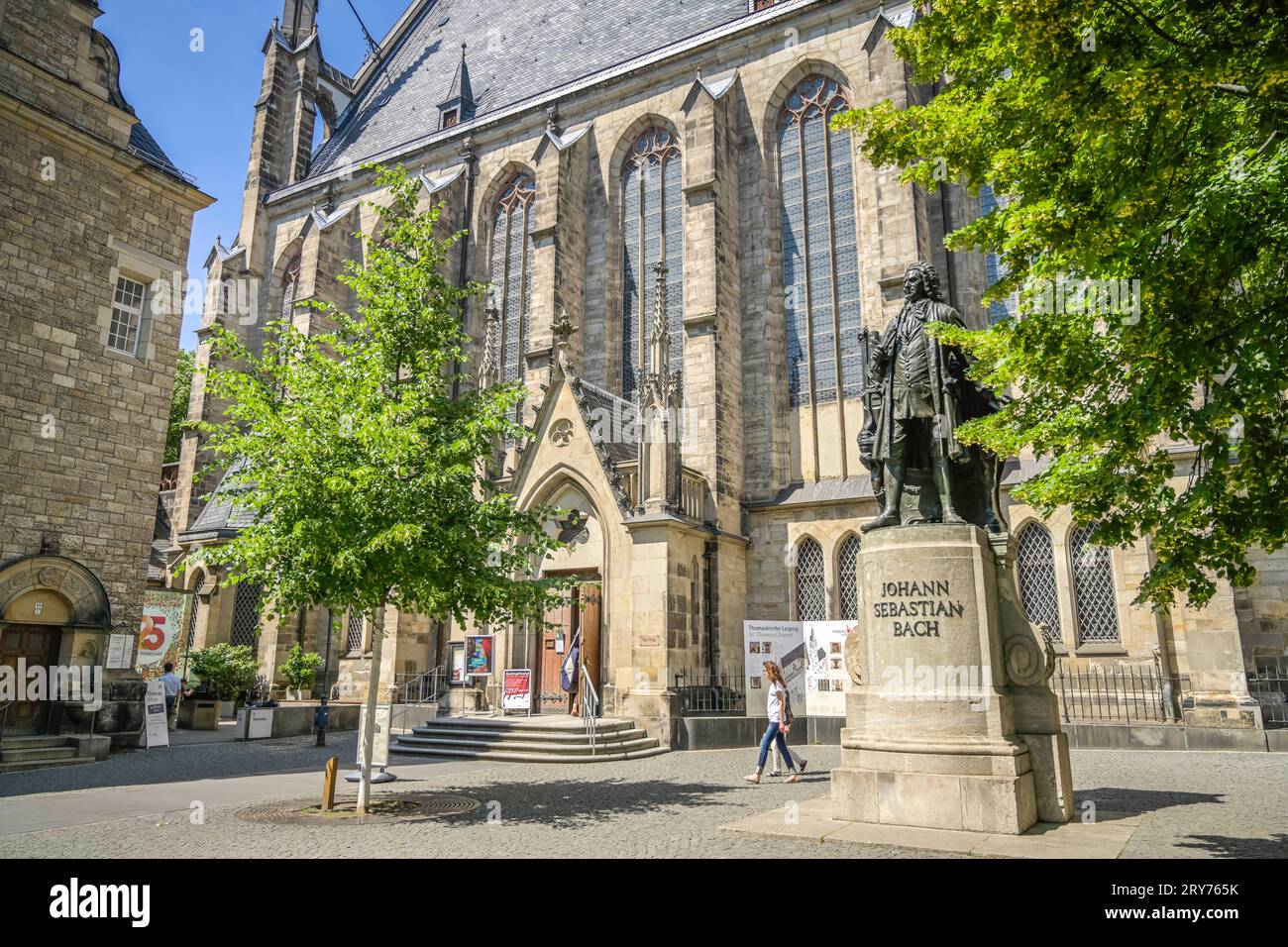 Denkmal Johann Sebastian Bach, Thomaskirche, Thomaskirchhof, Leipzig, Sachsen, Deutschland Stockfoto