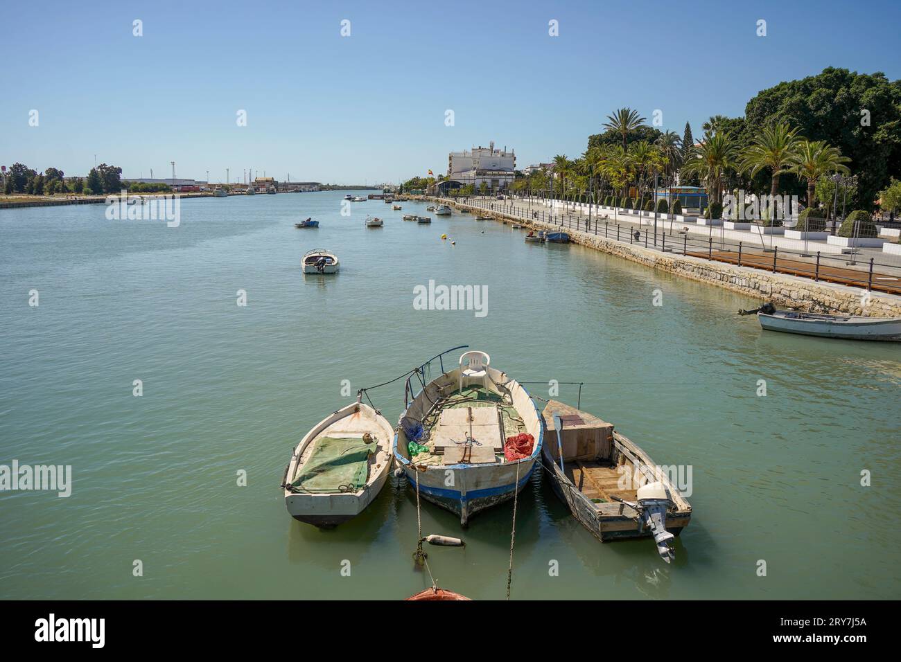 Fluss Guadalete in El Puerto de Santa Maria, Provinz Cadiz, Andalusien, Spanien. Stockfoto