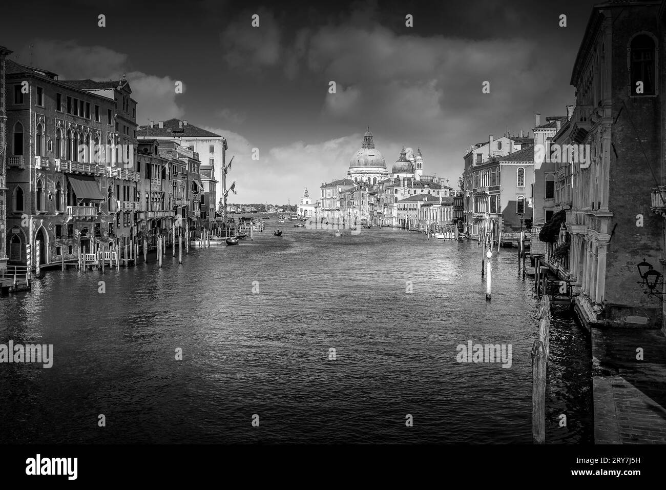 Venedig Italien in Monochrom: Traumhafte Stadtlandschaft für unvergessliche Flitterwochen- oder Hochzeitsgeschenke Stockfoto