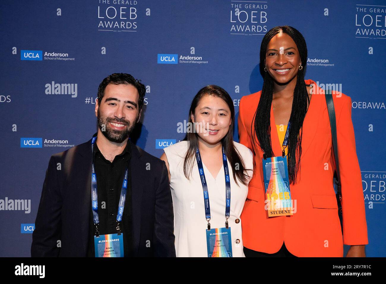 New York, Usa. September 2023 28. New York, New York. Donnerstag, 28. September 2023. Adam Elmahrek, Ziwei Li, Loryn Carter während der Gerald Loeb Awards 2023, veranstaltet von der UCLA Anderson School of Business, gehalten in der Capitale in New York City, Donnerstag, 28. September 2023. Foto: Jennifer Graylock/Alamy Live News Stockfoto