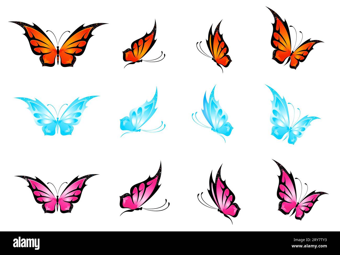 Set mit wunderschönem Schmetterling Stockfoto