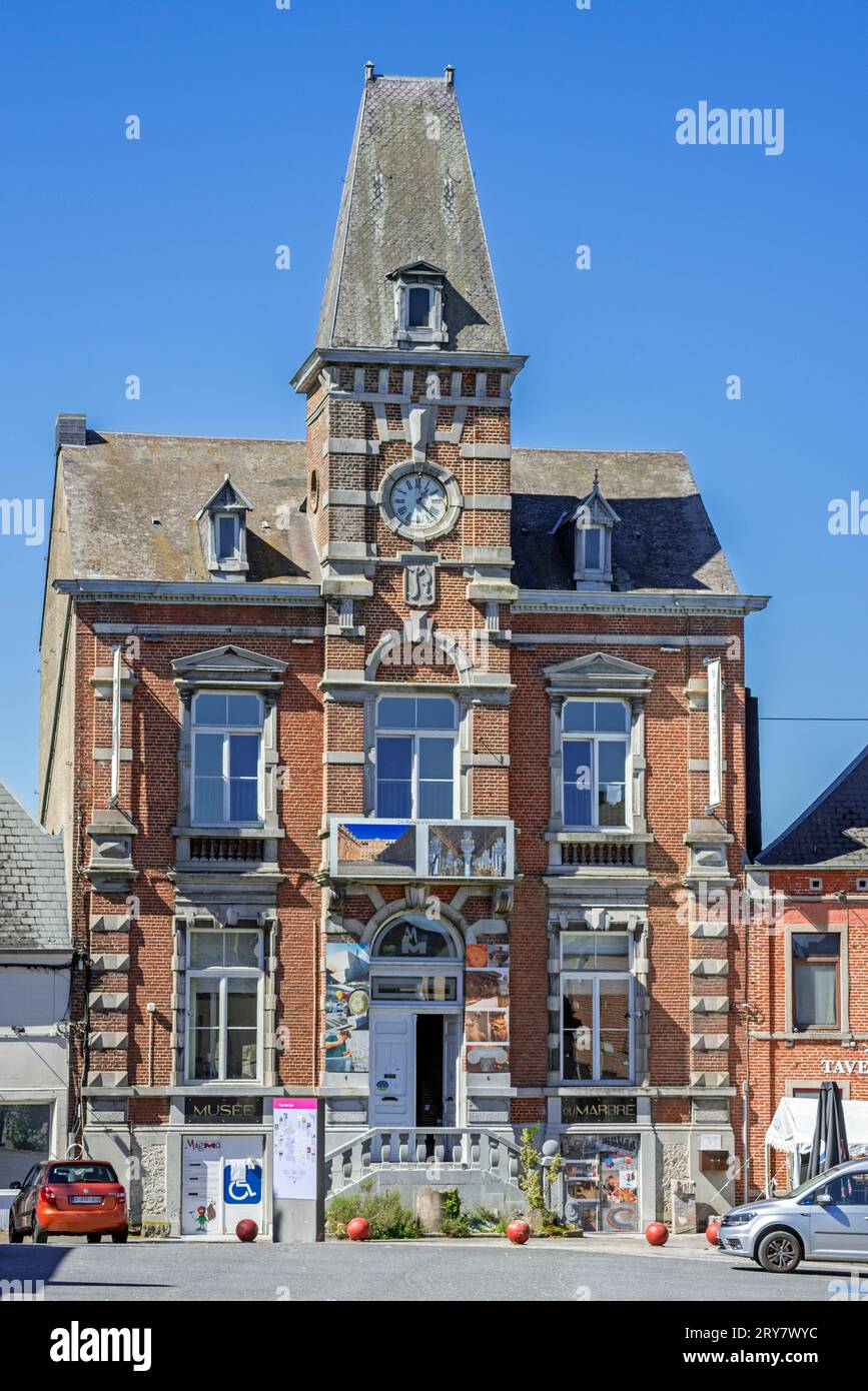 MAGMA, Musée du Marbre, Marmormuseum über Geologie und industrielle Archäologie im ehemaligen Rathaus des Dorfes Rance, Hennegau, Wallonien, Belgien Stockfoto