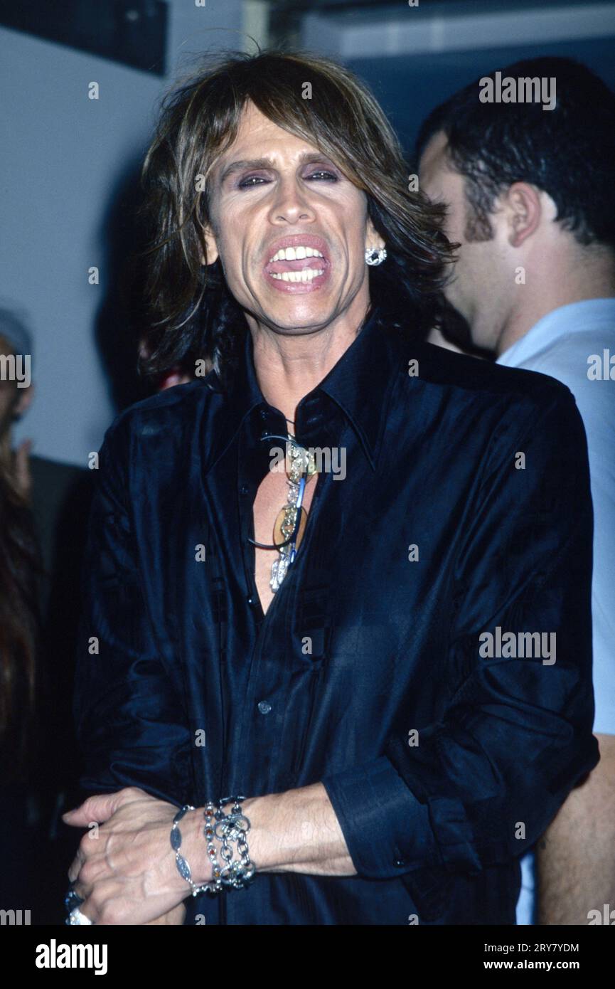 **DATEI FOTO** Aerosmtih bricht 2023 Tourdaten ab, nachdem Steven Tyler an Kehlkopffraktur leidet. Steven Tyler nimmt am 15. Oktober 2002 an der After-Party für die VH1 Vogue Fashion Awards 2002 im Hudson Hotel in New York City Teil. Foto: Henry McGee/MediaPunch Stockfoto