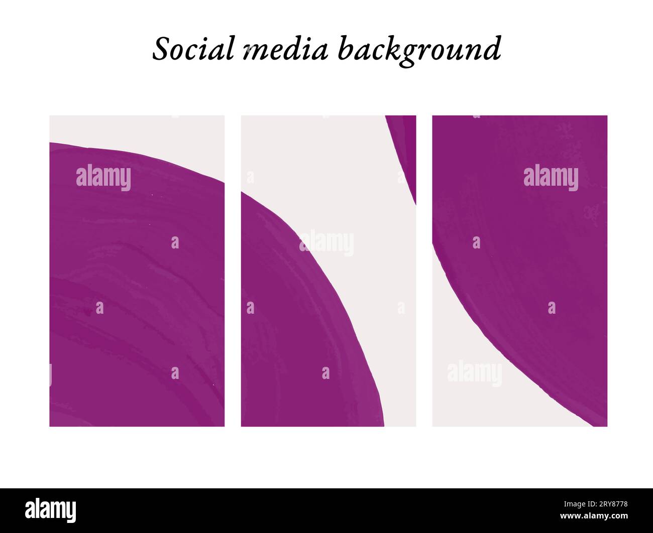 Social-Media-Story-Design-Vorlagen mit Farbflecken in Violetttönen mit Platz für Text und Bilder Stockfoto