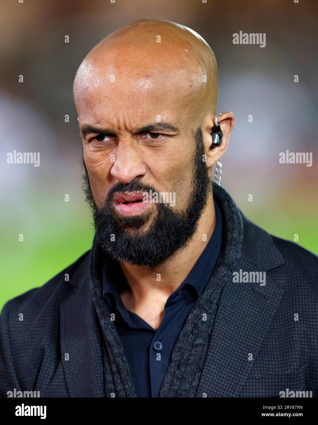 TV Pundit, Jamie Jones-Buchanan, über Medienaufgaben vor dem Spiel der Betfred Super League in der Sewell Group Craven Park, Hull. Bilddatum: Freitag, 29. September 2023. Stockfoto