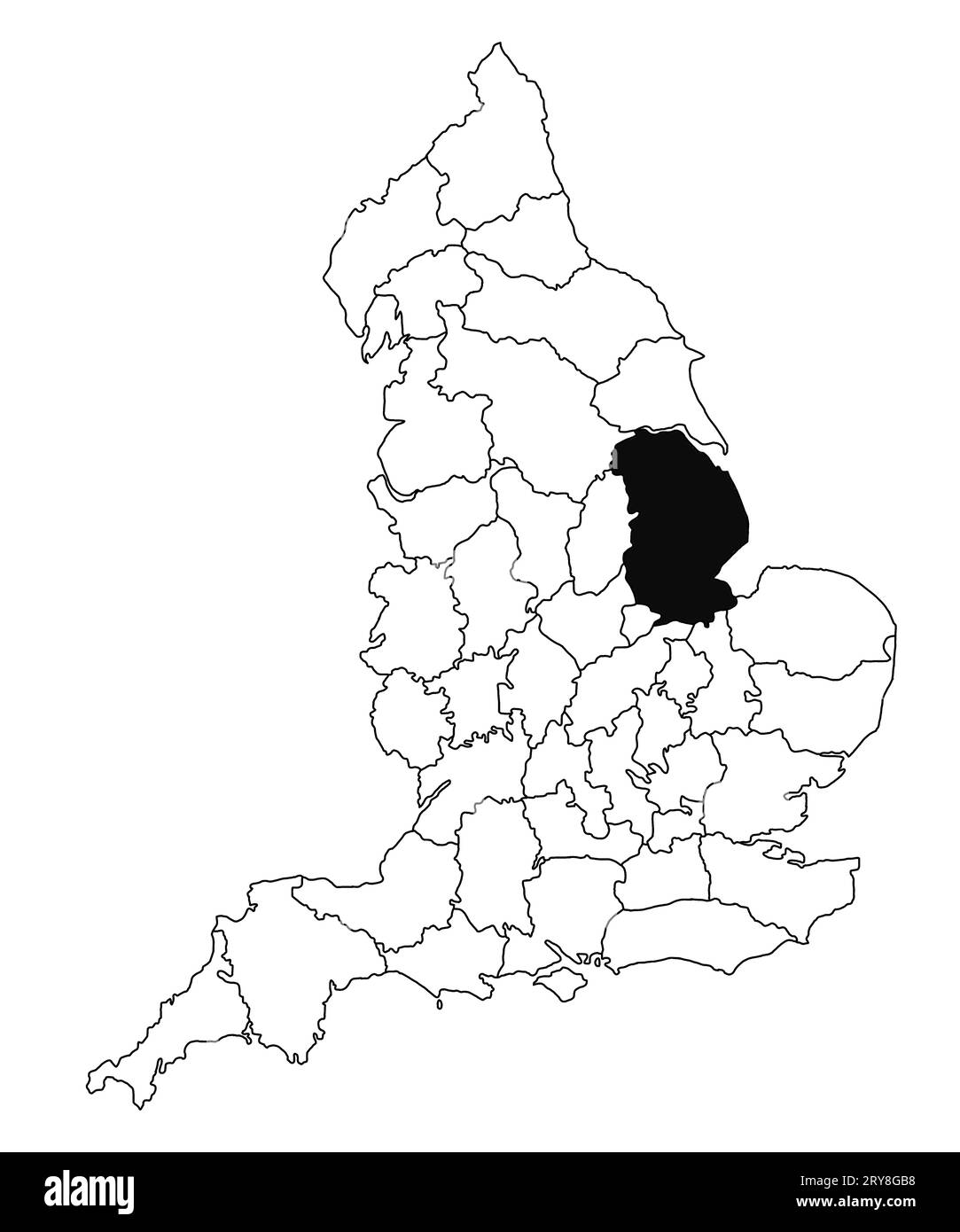 Karte von Lincolnshire County in England auf weißem Hintergrund. Single County Karte, schwarz hervorgehoben auf der englischen Verwaltungskarte. Vereinigtes Königreich Stockfoto