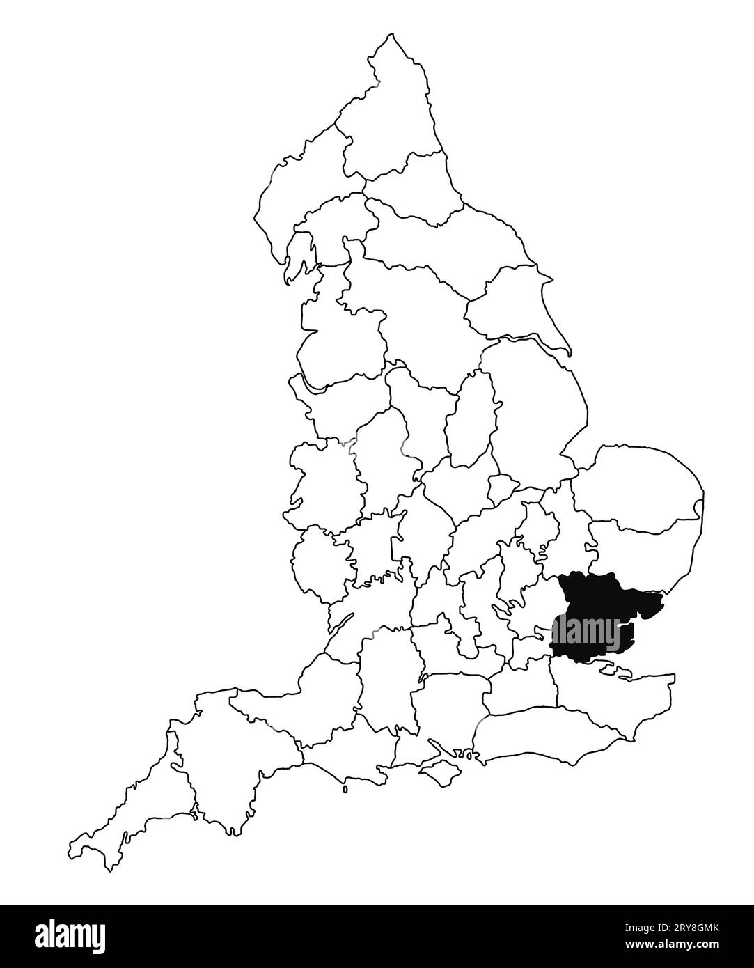 Karte von Essex County in England auf weißem Hintergrund. Single County Karte, schwarz hervorgehoben auf der englischen Verwaltungskarte. Vereinigtes Königreich, Brit Stockfoto