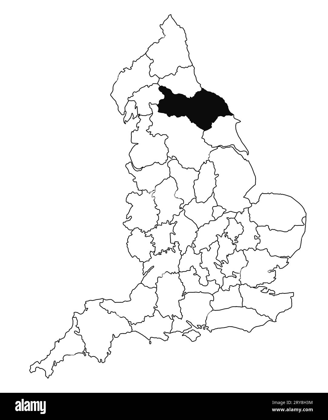 Karte von North Riding County in England auf weißem Hintergrund. Single County Karte, schwarz hervorgehoben auf der englischen Verwaltungskarte. Vereinigtes Königreich Stockfoto