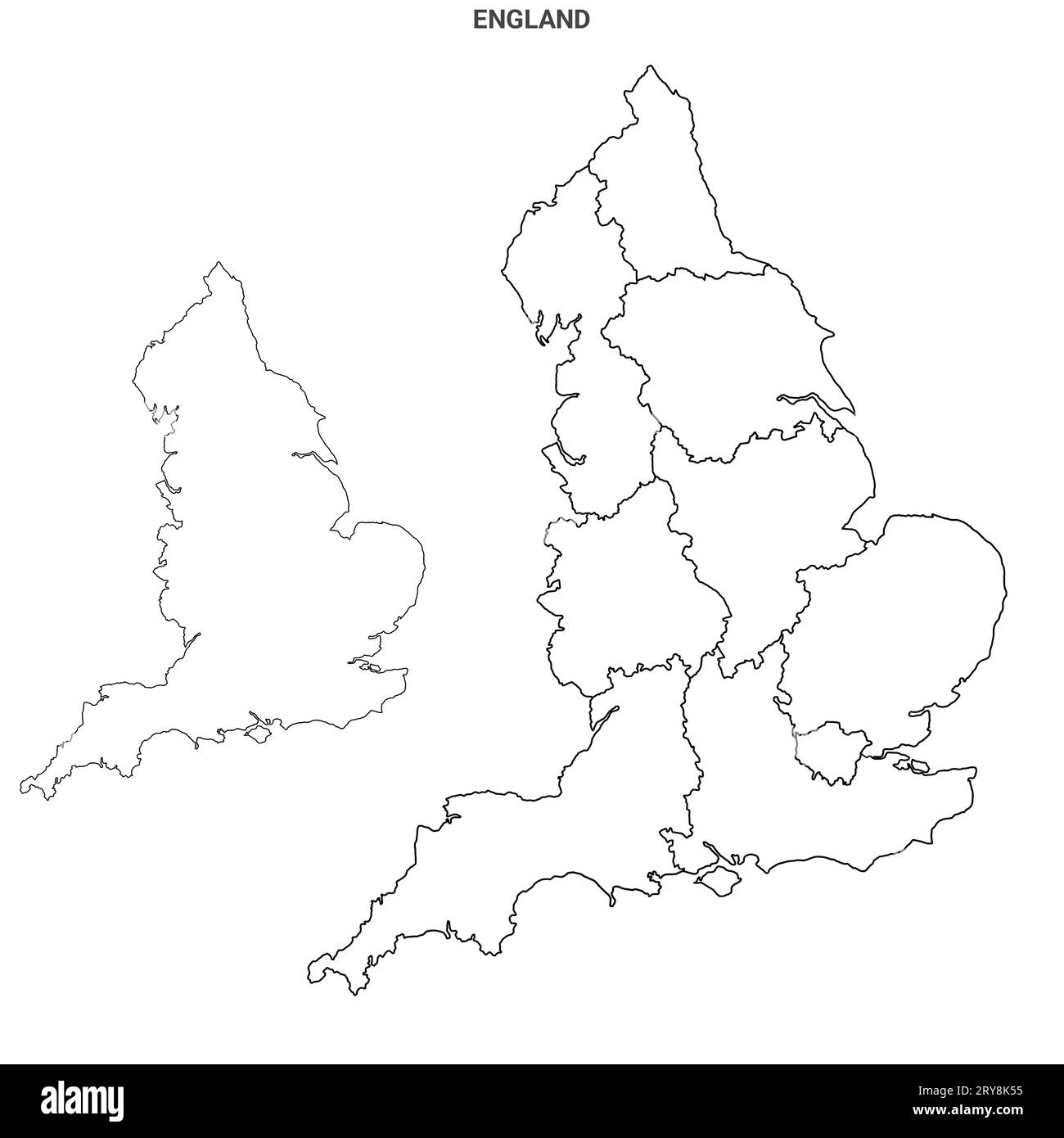 England Country Map Set - leere Umrisskarte, Großbritannien, Großbritannien, Großbritannien Stockfoto