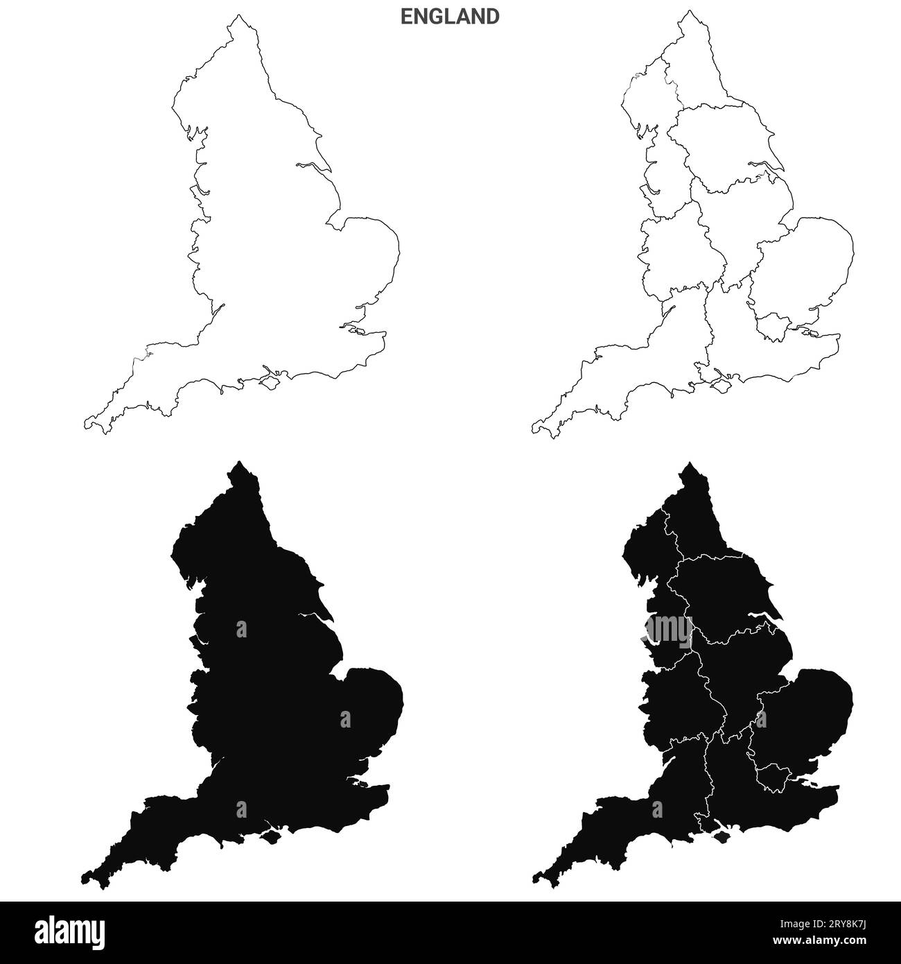 England Country Map Set - leere Umrisskarte, Großbritannien, Großbritannien, Großbritannien Stockfoto