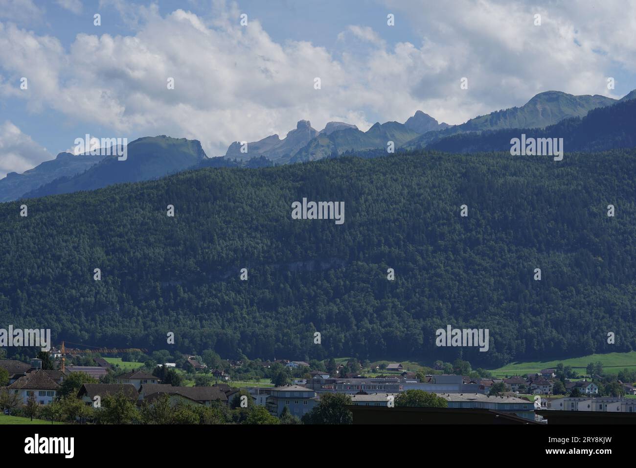 Umgebung der Stadt Schwyz in der Schweiz. Stockfoto