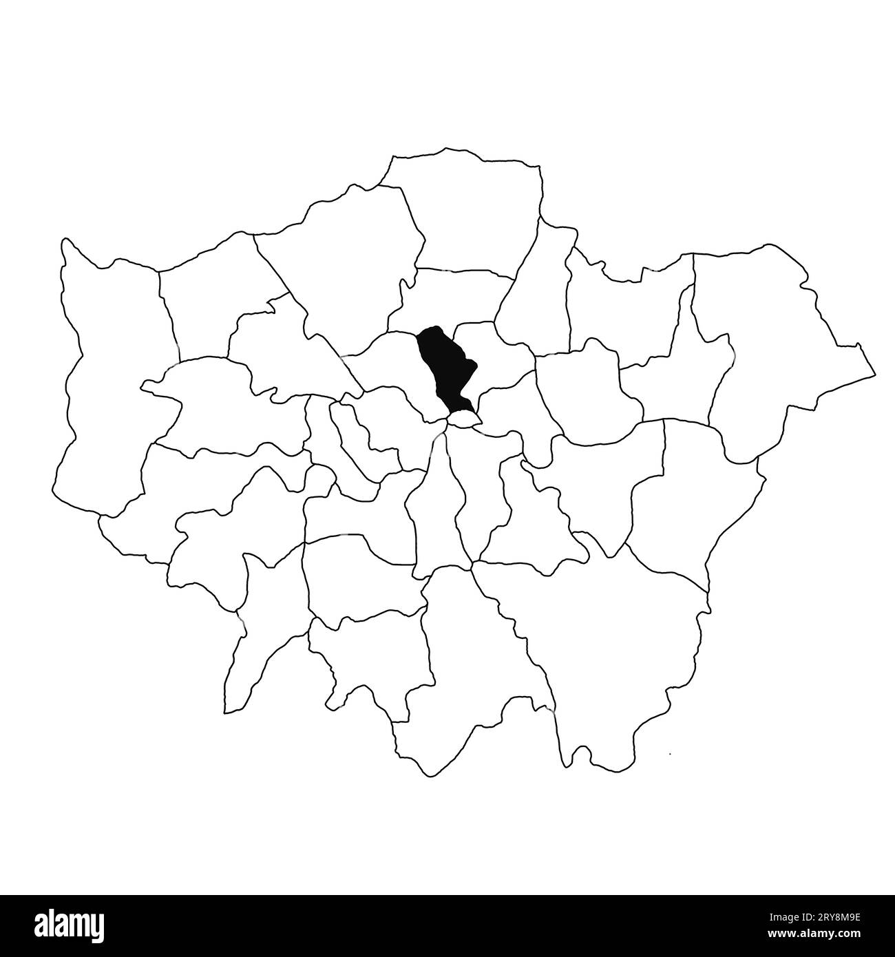 Karte von Islington in der Großprovinz London auf weißem Hintergrund. Single County Karte, schwarz hervorgehoben auf Greater London, England administrati Stockfoto