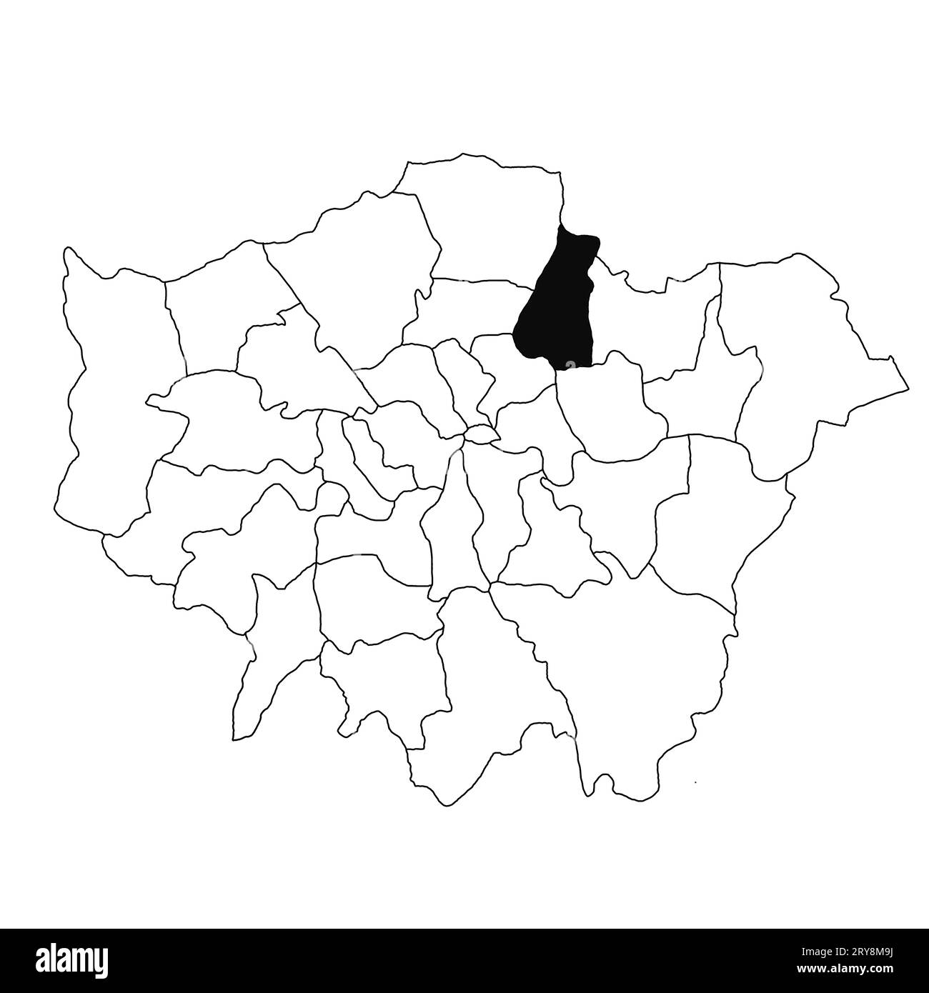 Karte des Waltham-Waldes in der Greater London-Provinz auf weißem Hintergrund. Single County Karte, schwarz hervorgehoben auf Großstadt London, England Adminis Stockfoto